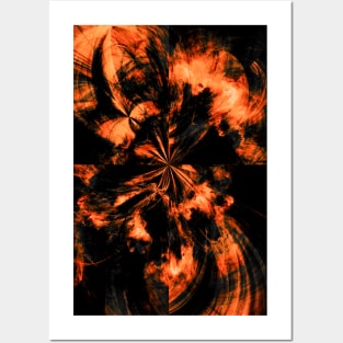 Black and Orange Fire Tie Dye Splash Abstract Artwork Posters and Art